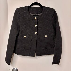 Commense Black Tweed Blazer with Gold Buttons